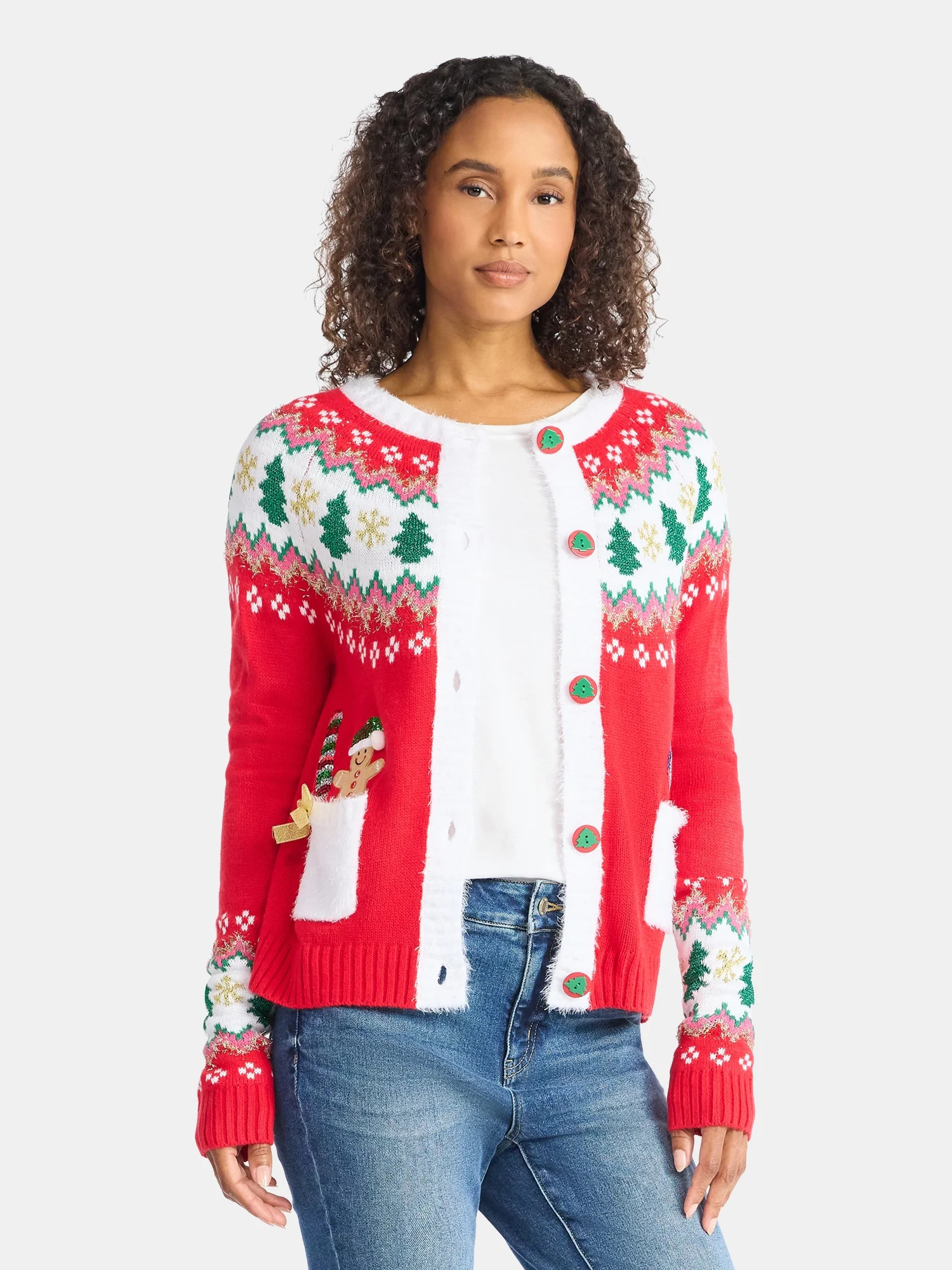 Women's Embellished Button Front Christmas Cardigan from Holiday Time, Sizes XS-XXXL | Walmart (US)
