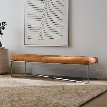 Maeve Rectangle Leather Bench | West Elm (US)