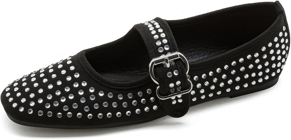 ADAMUMU Rhinestone Flats for Women Sparkly Crystals Ballerina Shoes Crystals Sparkly Mary Jane Fl... | Amazon (US)