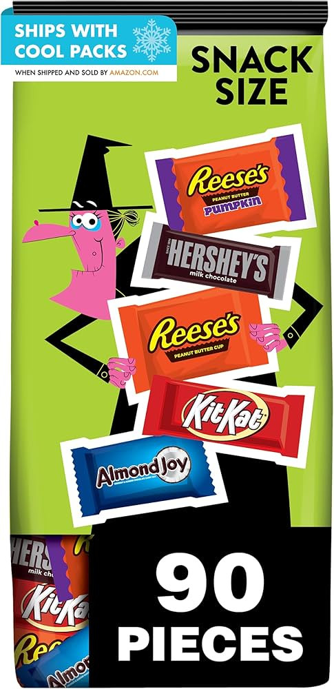 HERSHEY'S Assorted Milk Chocolate, Peanut Butter and Coconut Flavors Snack Size, Halloween Candy ... | Amazon (US)