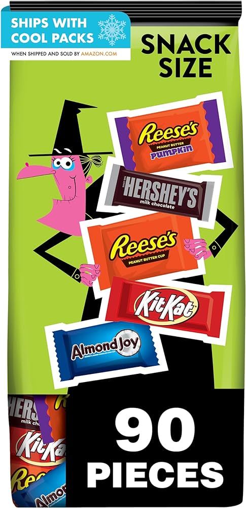 HERSHEY'S Assorted Milk Chocolate, Peanut Butter and Coconut Flavors Snack Size, Halloween Candy ... | Amazon (US)