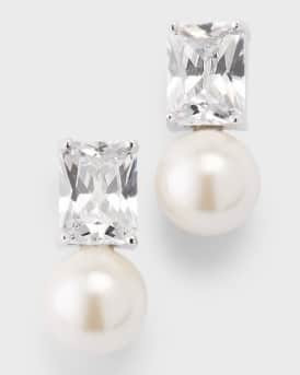 Tai Emerald-Cut Cubic Zirconia and Pearl Stud Earrings | Neiman Marcus