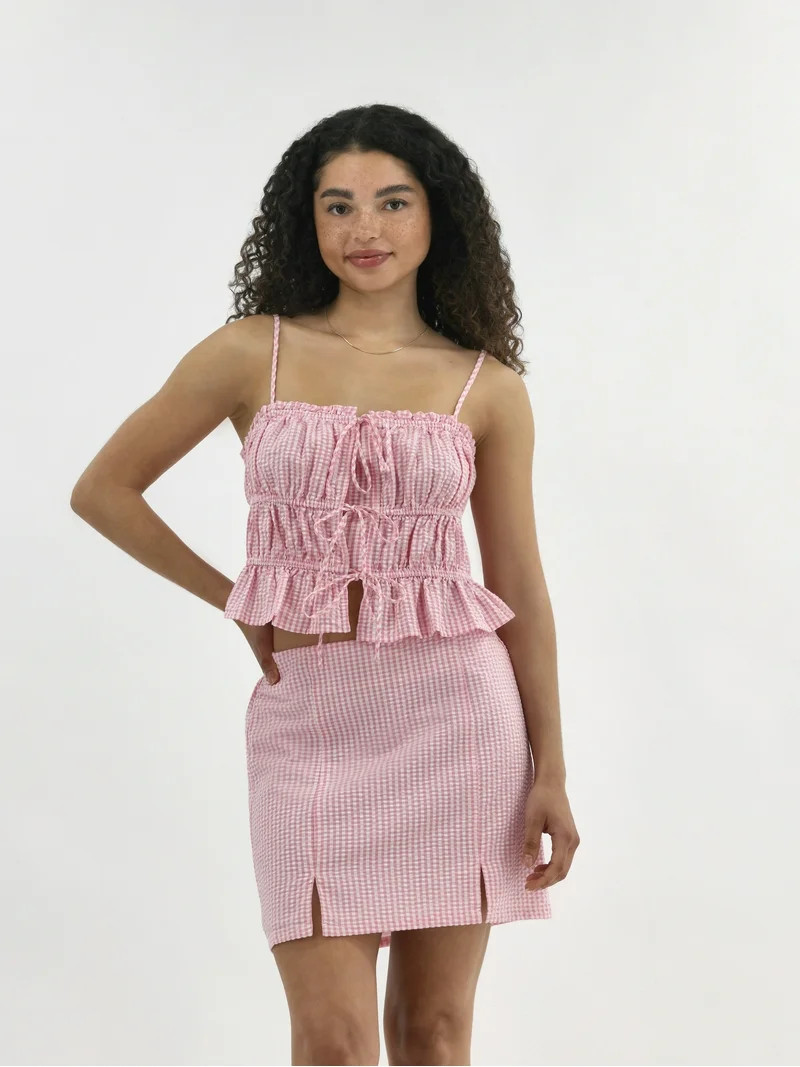 No Boundaries Women's Tie Front Top and Slit Mini Skirt Set, 2-Piece, Sizes XXS-XXL - Walmart.com | Walmart (US)
