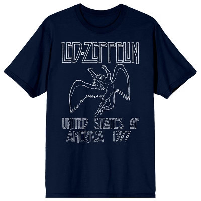 Led Zeppelin Falling Icarus United States Of America 1977 Adult Navy Crew Neck Short Sleeve T-shirt - Medium | Target
