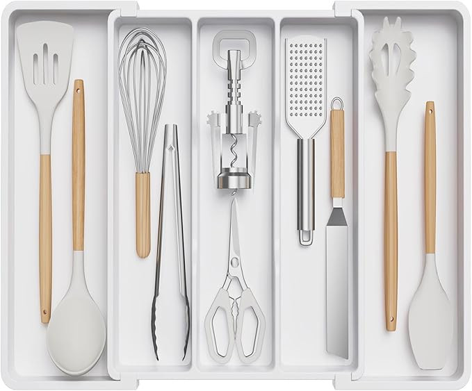 Lifewit Utensil Organizer for Kitchen Drawers, Expandable Cooking Utensil Tray, Adjustable Cutler... | Amazon (US)