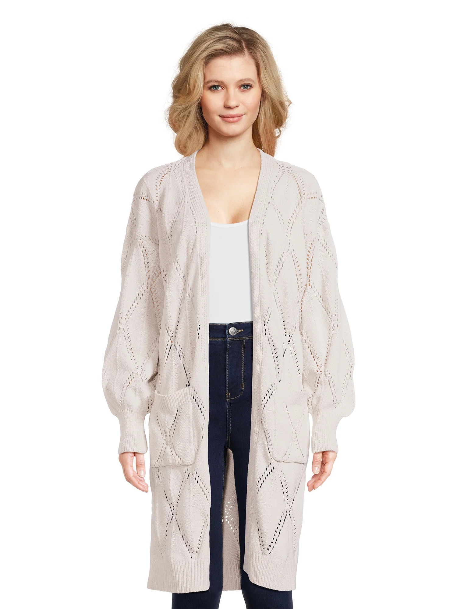 No Boundaries Juniors’ Pointelle Duster Cardigan Sweater, Midweight, Sizes XS-XXXL | Walmart (US)