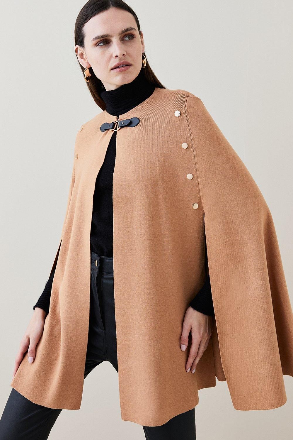Faux Fur Collar Knitted Cape | Karen Millen US