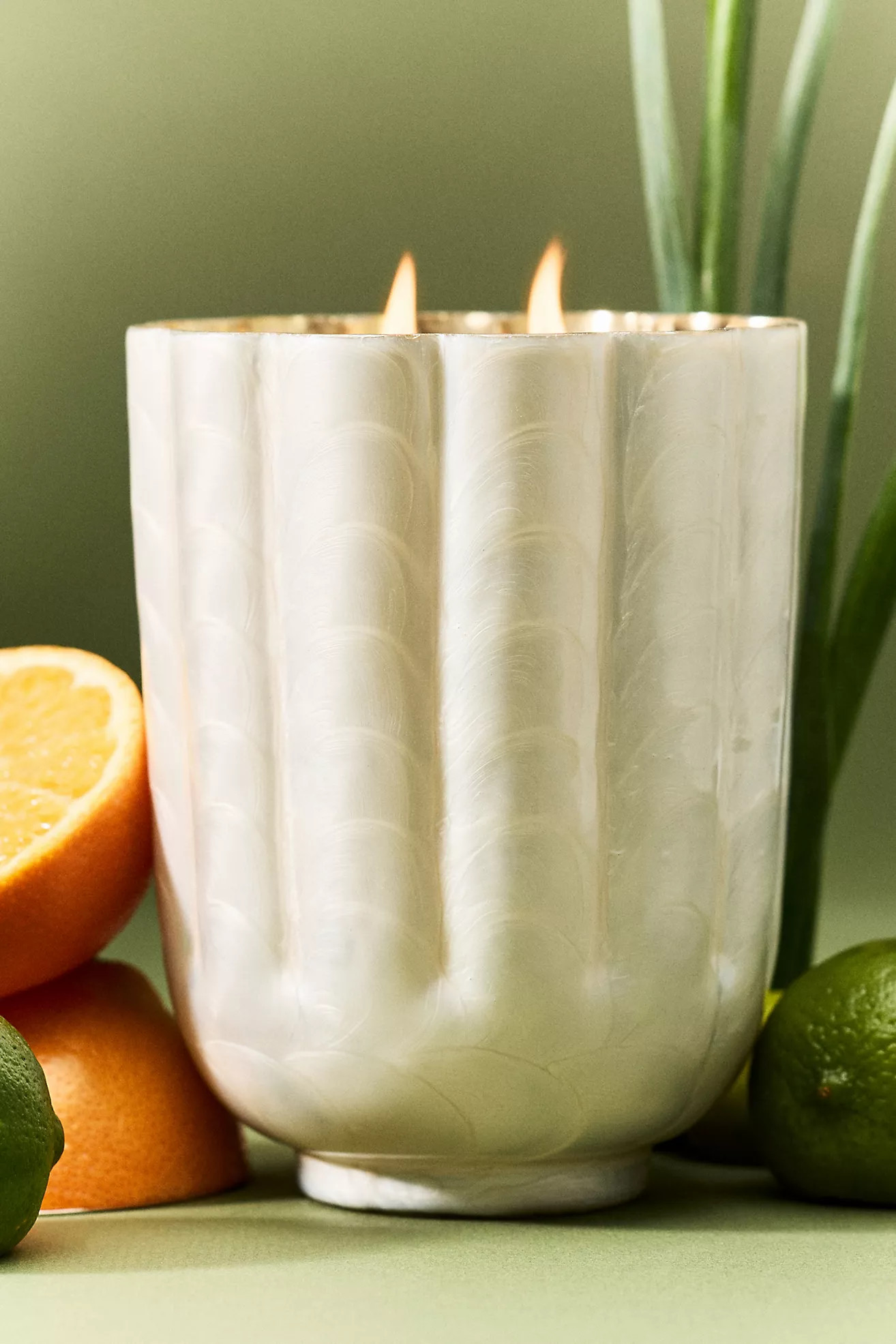 Capri Blue Volcano Scalloped Capiz Glass Candle | Anthropologie (US)