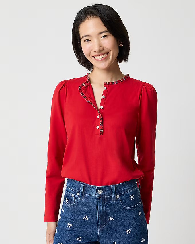 Long-sleeve tartan and jewels henley | J.Crew Factory
