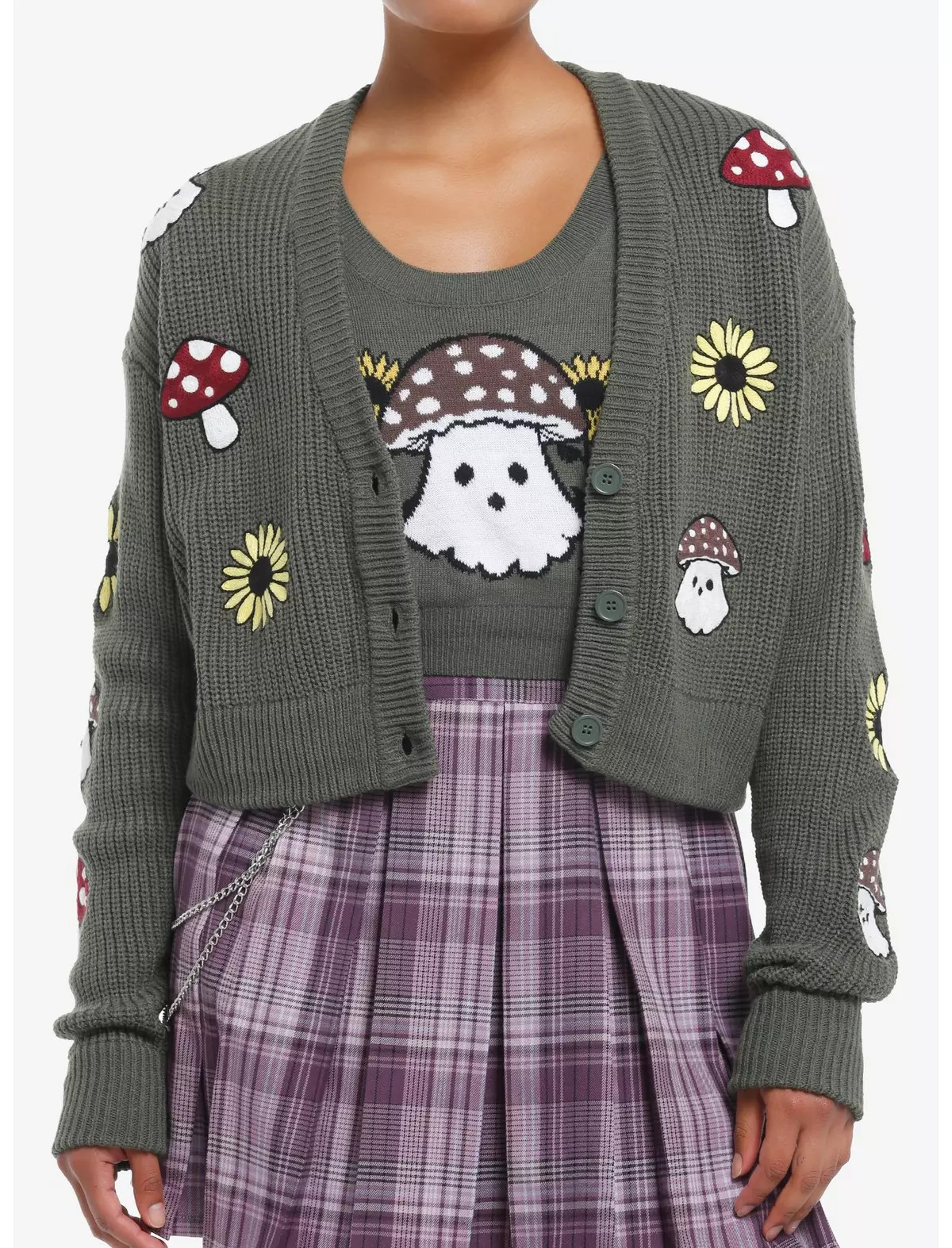 Thorn & Fable Mushroom Ghost Girls Crop Cardigan & Tank Top Set | Hot Topic