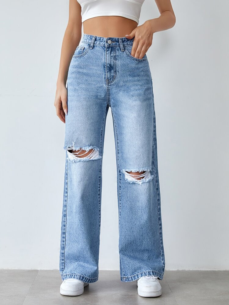 High Waist Ripped Wide Leg Jeans | SHEIN