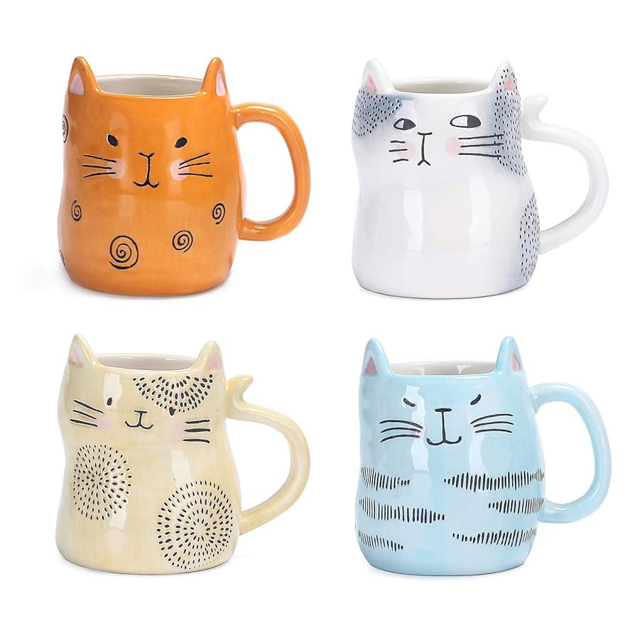 Bico Cartoon Cat Coffee Mugs Set of 4, Cute Ceramic Mugs with Unique Cats Faces, Stoneware Coffee... | Amazon (US)
