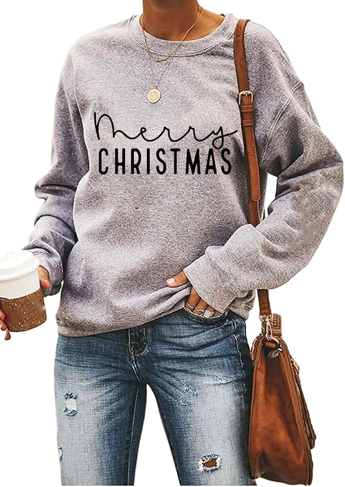Ykomow Snowman Wine Cheers Sweatshirts Women Long Sleeve Christmas Graphic Tees Funny Xmas Tops | Amazon (US)