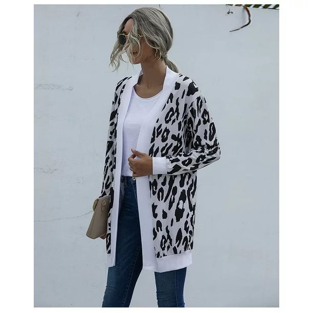 Women's Leopard Print Knitted Cardigan Jacket With Pockets | Walmart (US)