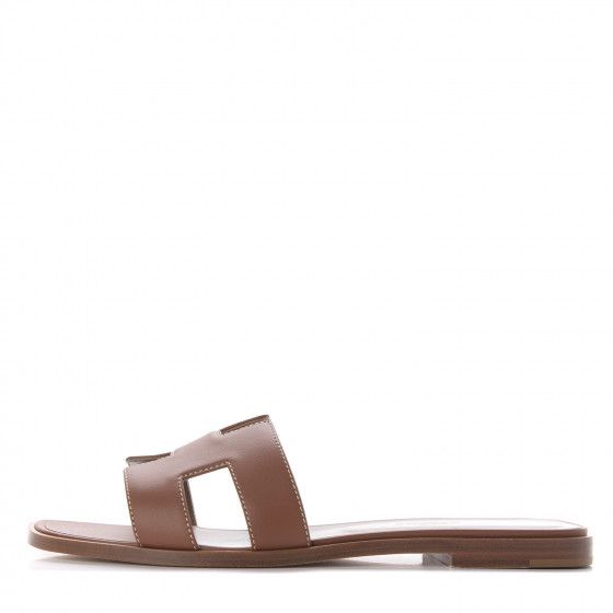 HERMES Box Calfskin Oran Sandals 39 Gold | Fashionphile
