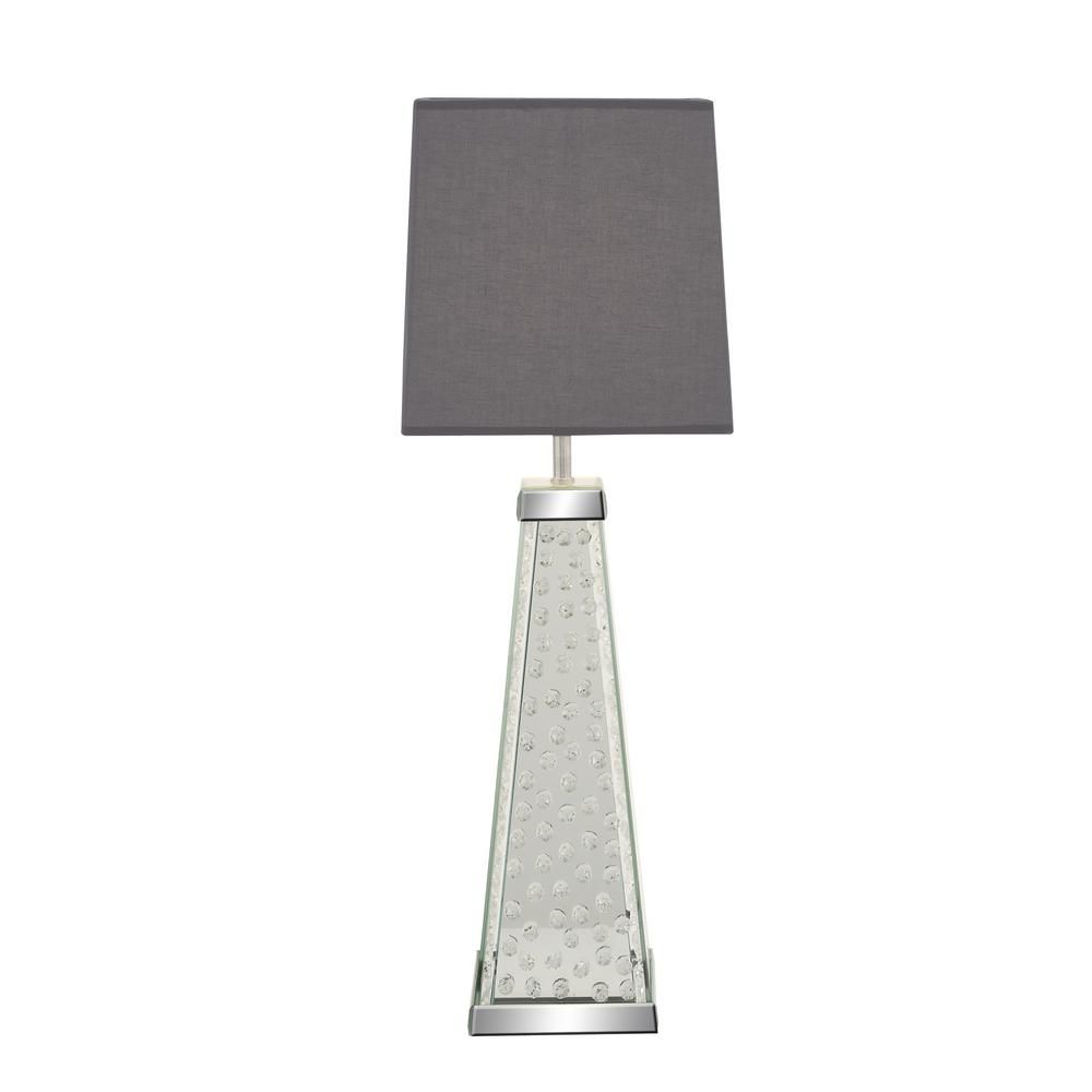 LITTON LANE 10 in. x 29 in. Silver Contemporary Style Trapezoid Glass Table Lamp with Floating Cryst | The Home Depot