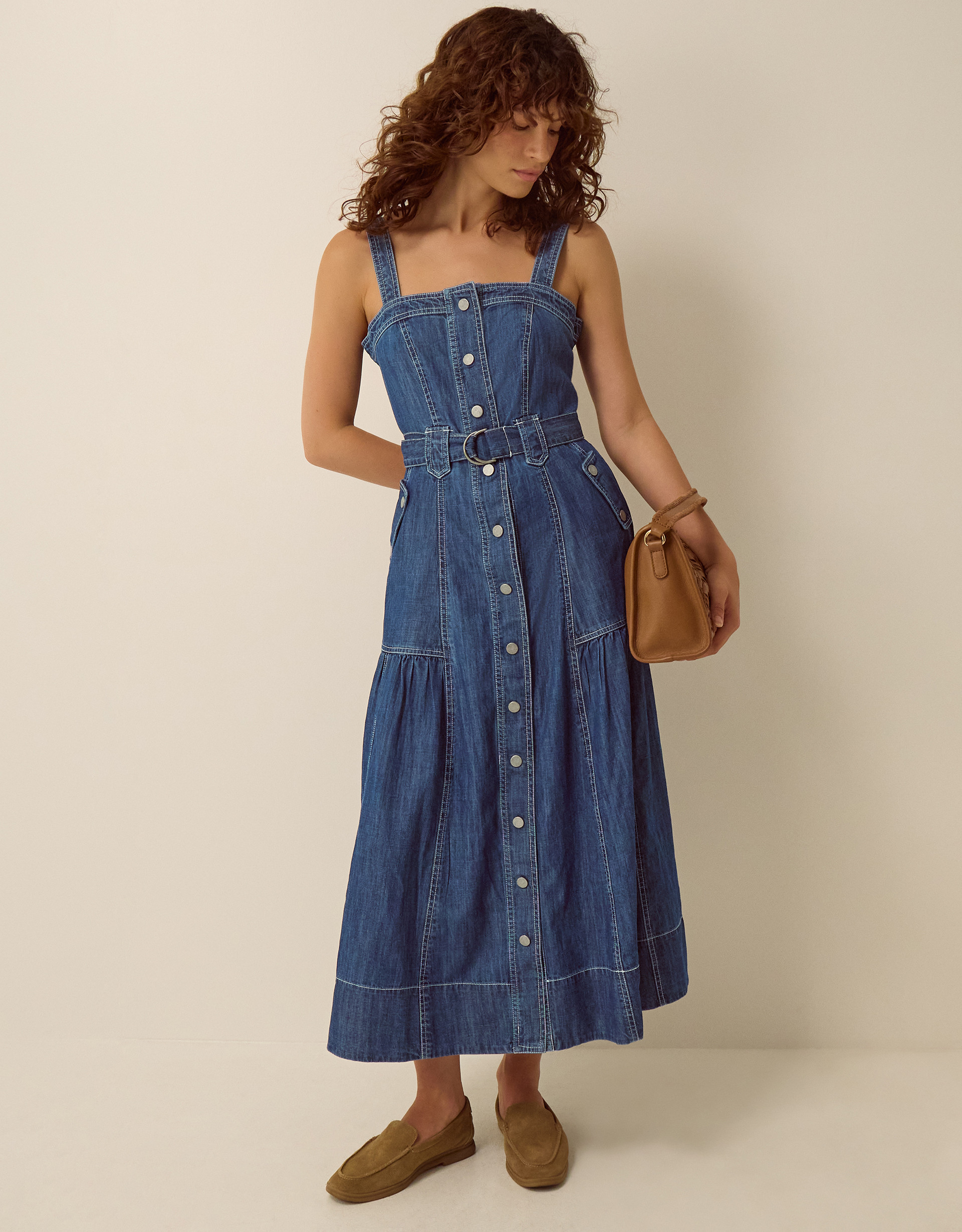 Chiara Belted Denim Midi Dress Blue | Monsoon (UK)