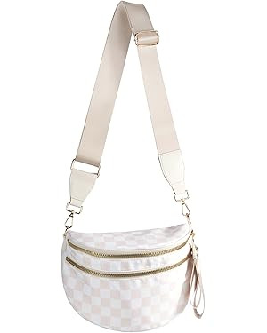 Spacious Checkered Nylon Crossbody Bag Bum Bag Checkered Handbags Wallets for Women | Amazon (US)