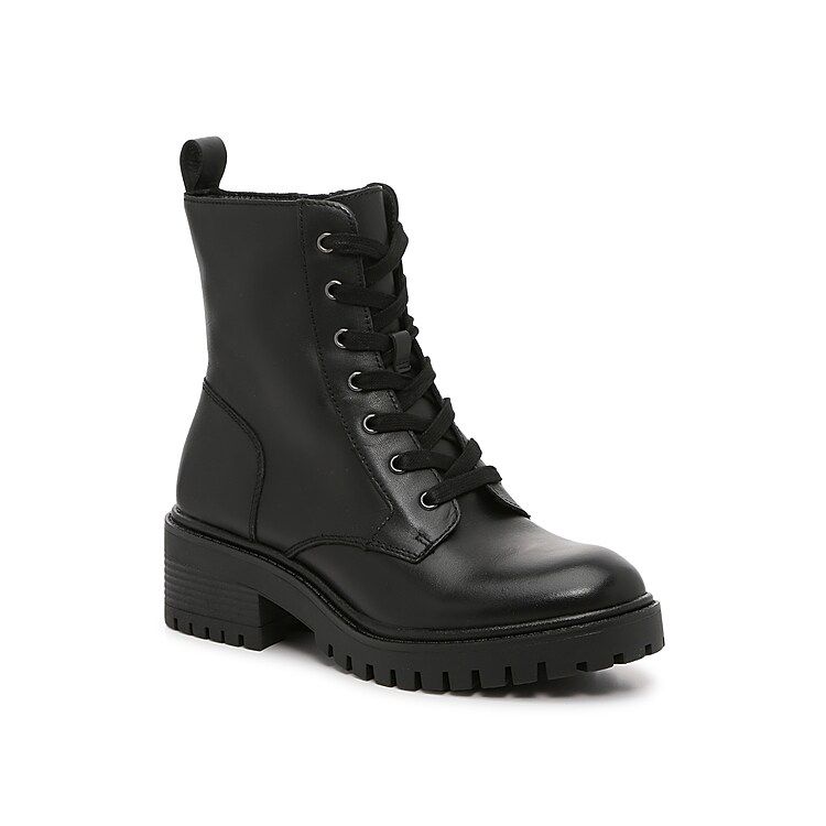 Crown Vintage Telinda Combat Boot | Women's | Black Leather | Size 9 | Boots | Block | Bootie | Comb | DSW