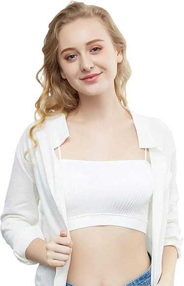 Generie Women's Sexy Basic Sleeveless Thin Shoulder Strap Avoid Reveal Slim Tube Crop Tops with B... | Amazon (CA)