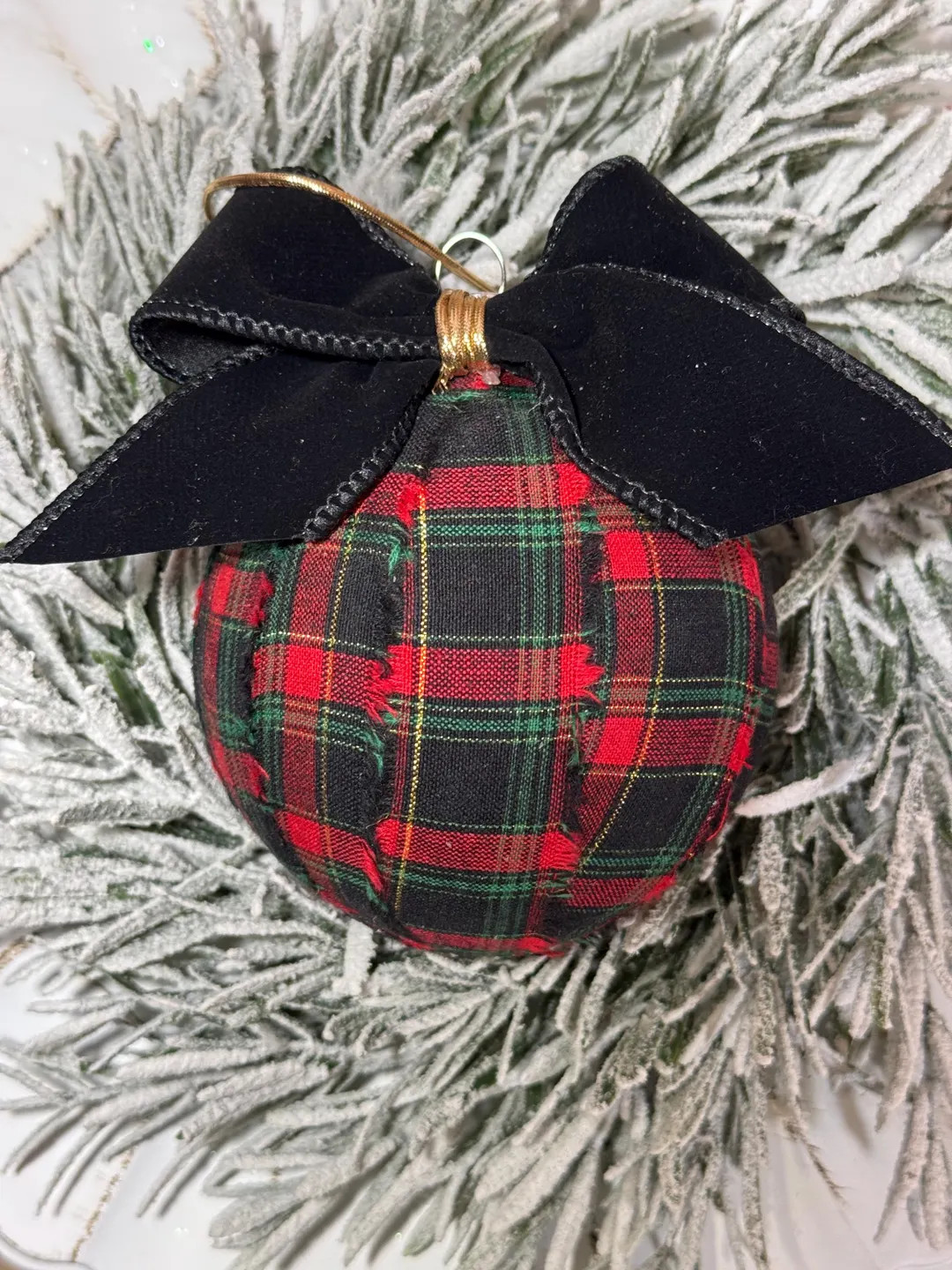 Red Gold Black Green Plaid RL Inspired Plaid Fabric Ornament with Velvet Bow | Etsy (US)