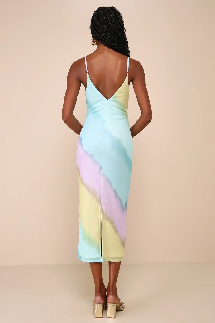 Completely Gorgeous Teal Multi Watercolor Mesh Midi Dress | Lulus