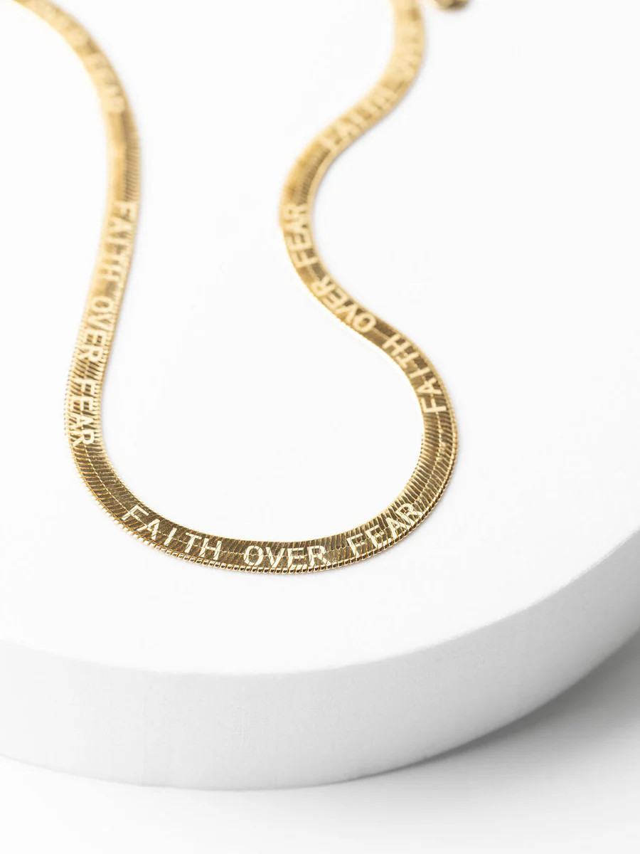 FAITH OVER FEAR Herringbone Necklace | The Giving keys