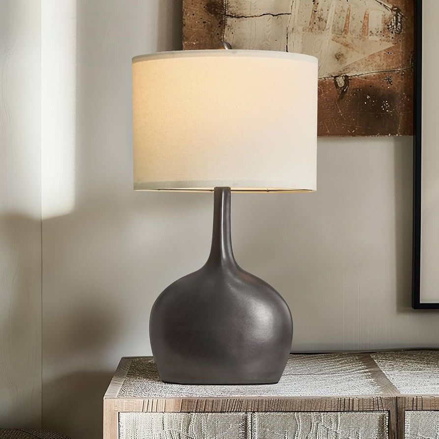 PoKat 26'' Farmhouse Lamp for Living Room - Black Rustic Stone Lamp for Bedroom, Country Ceramic ... | Amazon (US)