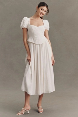 BHLDN Puff Sleeve Corset Fit & Flare Maxi Dress | Anthropologie (US)
