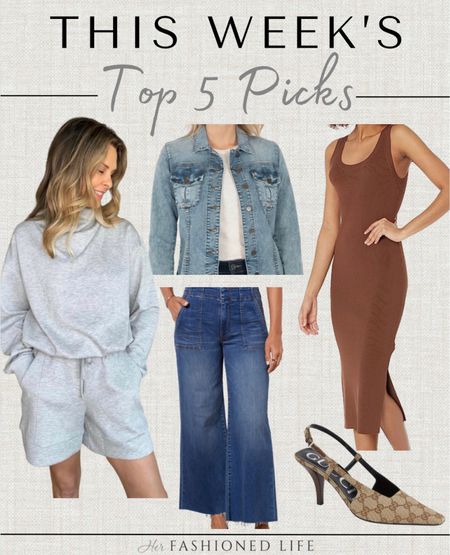 This Week’s Top 5 Picks

Varley look for less set from Amazon
Kut Denim Jacket 
Evereve Jeans
Amazon Dress
Gucci Slingbacks

#LTKfindsunder50 #LTKstyletip #LTKsalealert