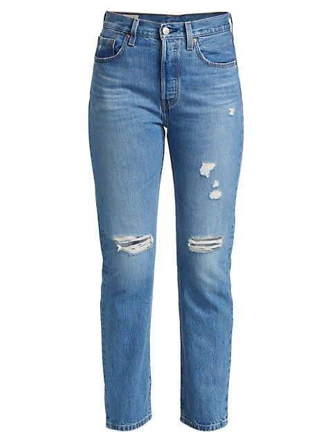 501® High-Rise Distressed Straight Jeans | Saks Fifth Avenue