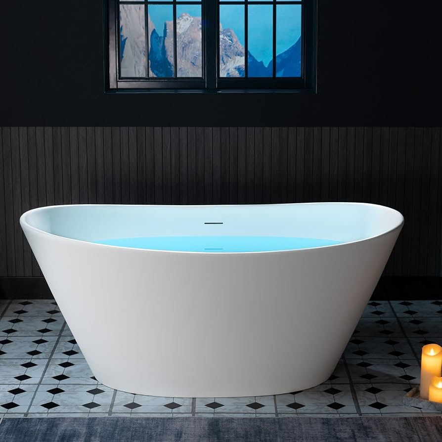 WOODBRIDGE 59 in. x 33.5 in. Stone Resin Luxury Contemporary Solid Surface Freestanding Bathtub in Matte White | Amazon (US)