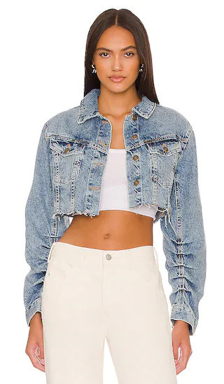 Ollie Femme Denim Trucker Jacket in Aged Stone | Revolve Clothing (Global)
