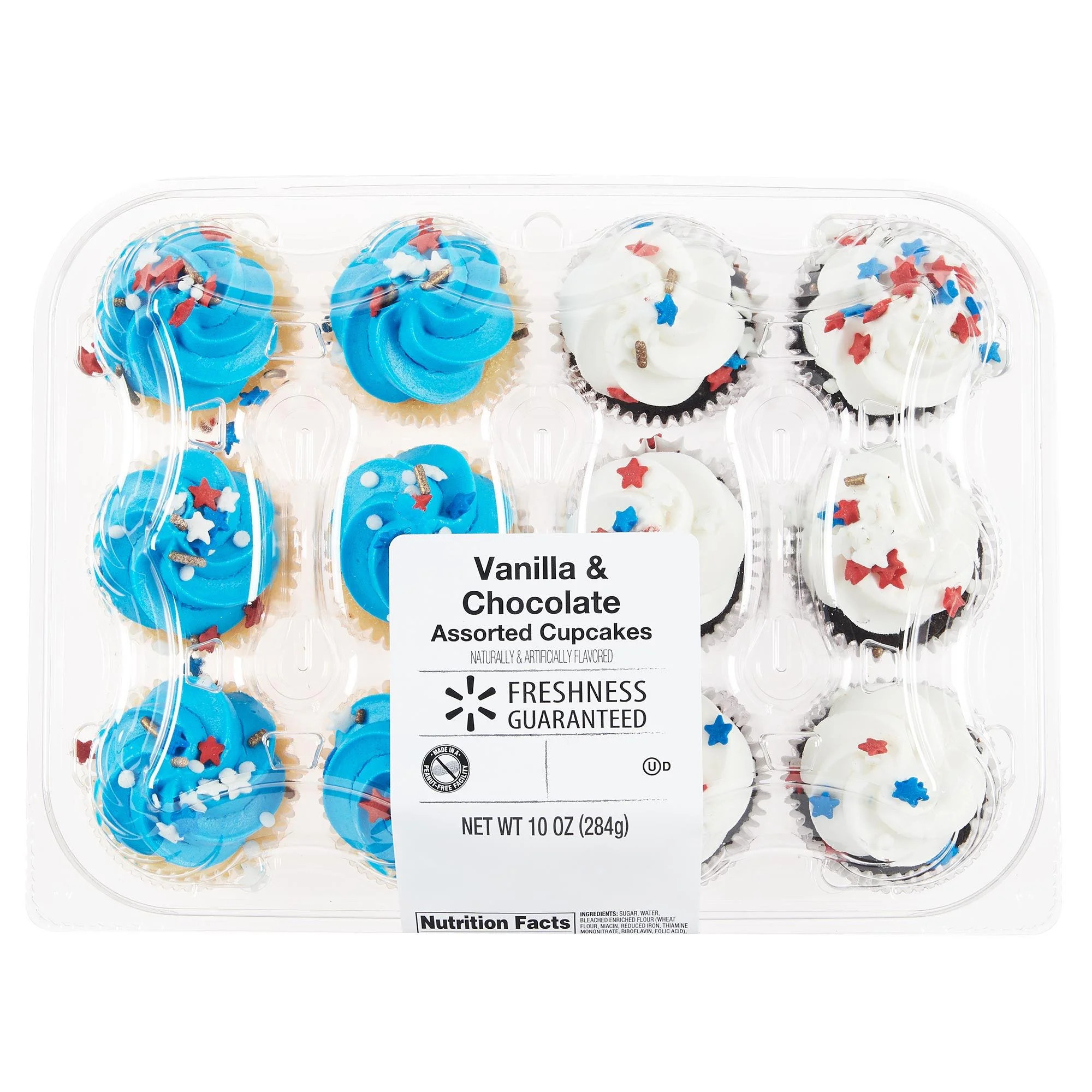 Freshness Guaranteed Mini Vanilla & Chocolate Cupcakes, White & Blue, 10 oz, 12 Count | Walmart (US)