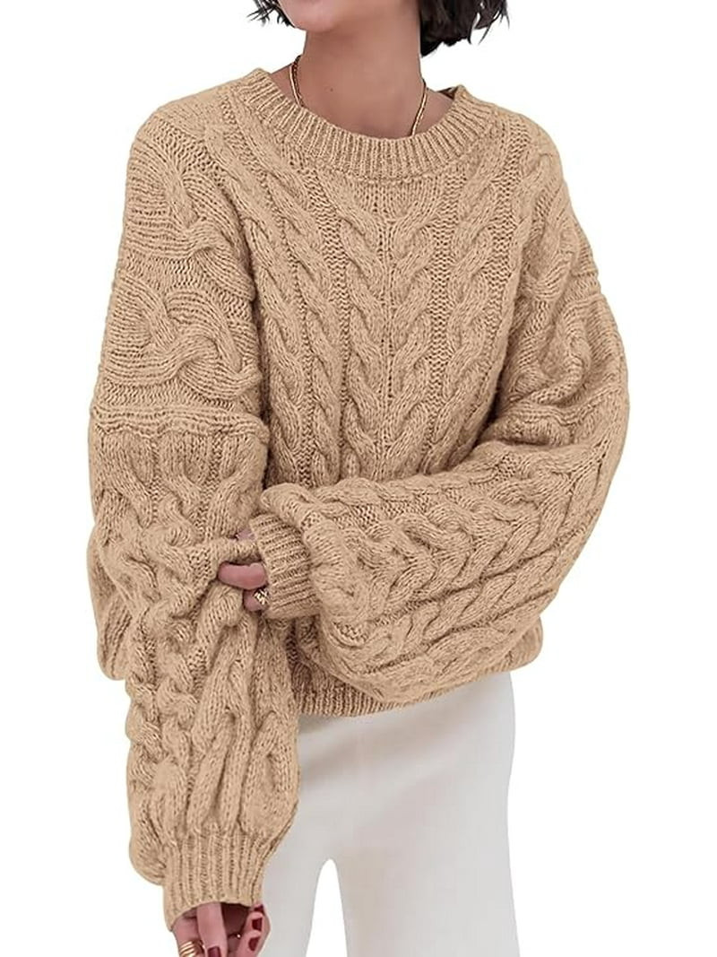 PRETTYGARDEN Womens Sweaters Fall Cable Knit Long Sleeve Crewneck Oversized Sweater Chunky Pullov... | Walmart (US)