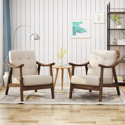 Set of 2 Chabani Mid-Century Modern Accent Chair Beige - Christopher Knight Home: Upholstered Polyester, Wood Frame | Target
