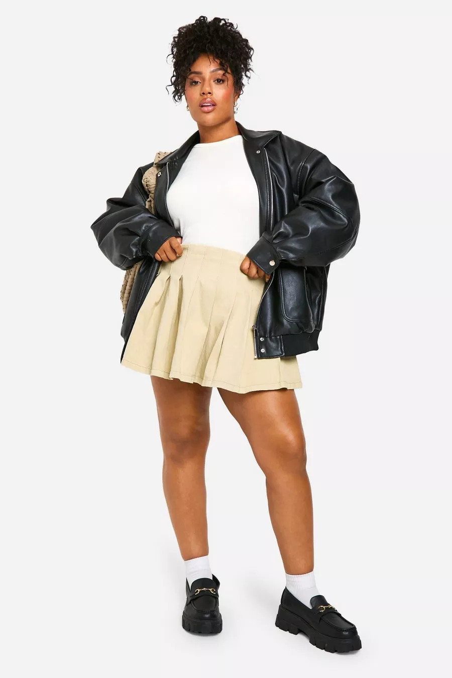 Plus Denim Buckle Detail Pleated Micro Mini Skirt | boohoo (US & Canada)