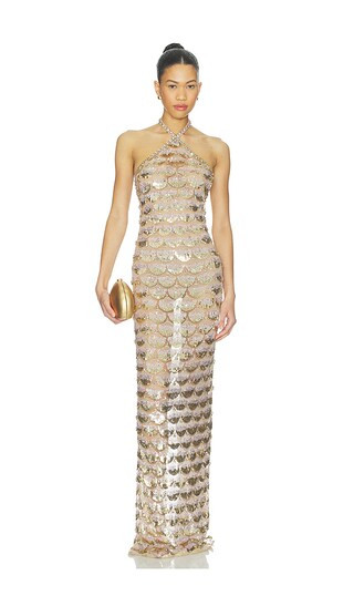 Genovia Embroidered Dress in Nude & Champagne | Revolve Clothing (Global)