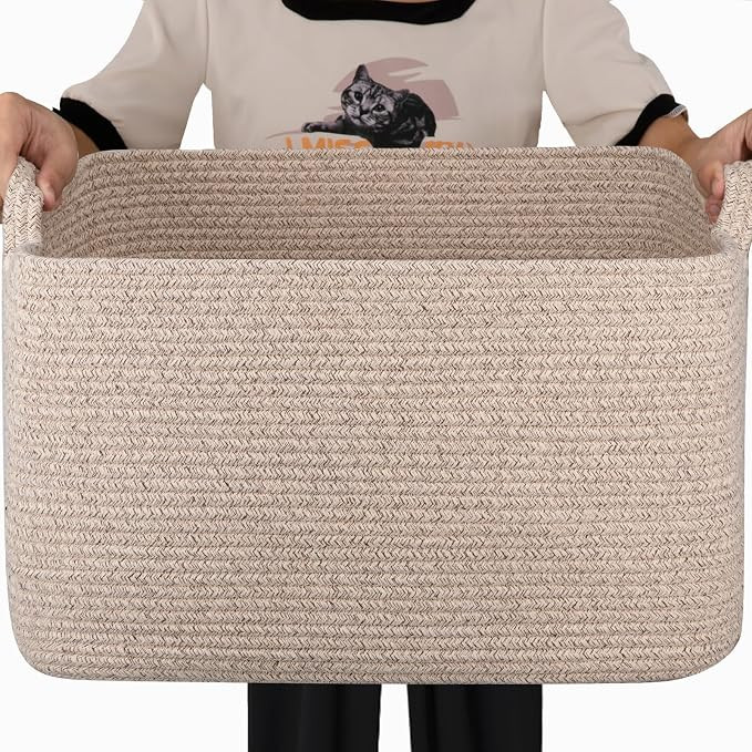 65L Large Woven Blanket Basket for Living Room, 19.7"x15.7"x11.8" | Nursery Laundry Hamper with H... | Amazon (US)