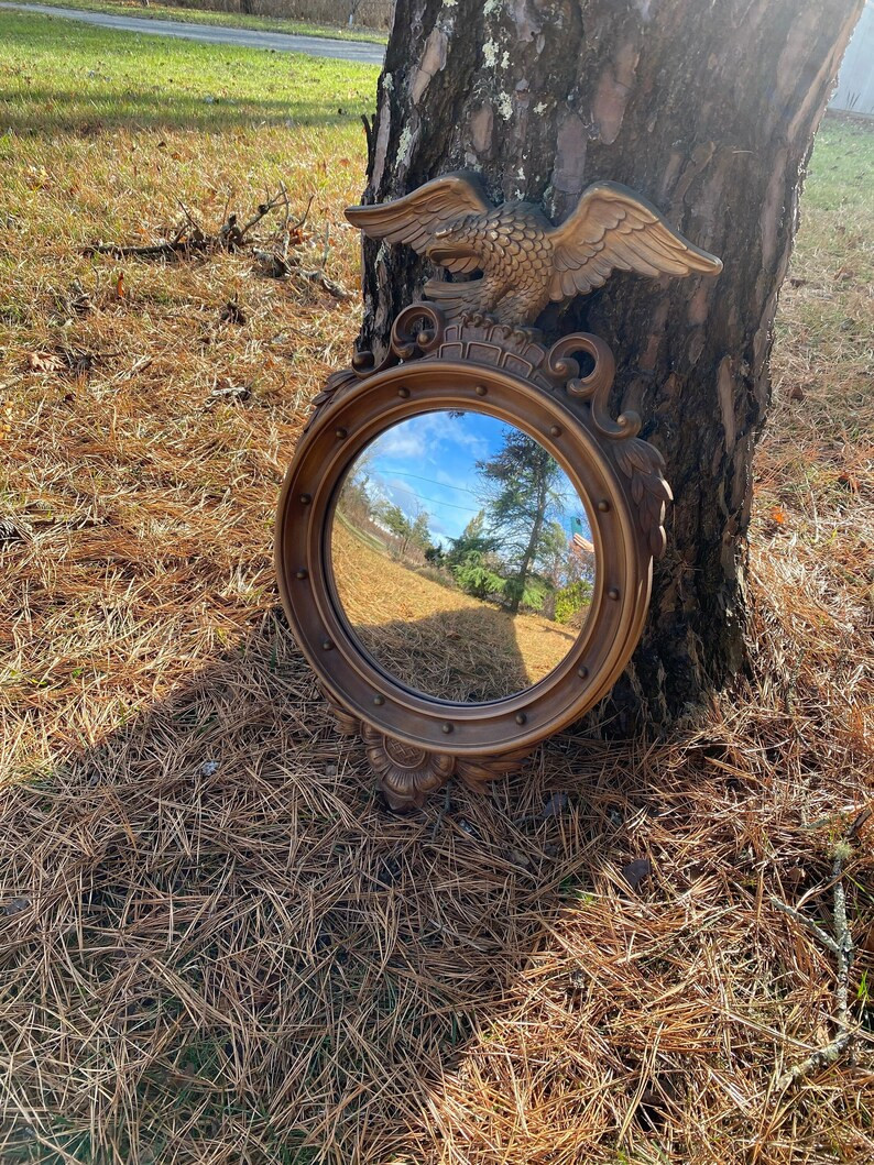 Vintage Syroco Federal Eagle Convex Mirror, X Large Wall Mirror, Bullseye Porthole, Golden Eagle ... | Etsy (US)