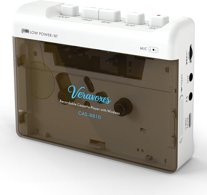 Portable Bluetooth Cassette Tape Player, Cassette Player Recorder,Equipped with Headphone and AUX... | Amazon (US)