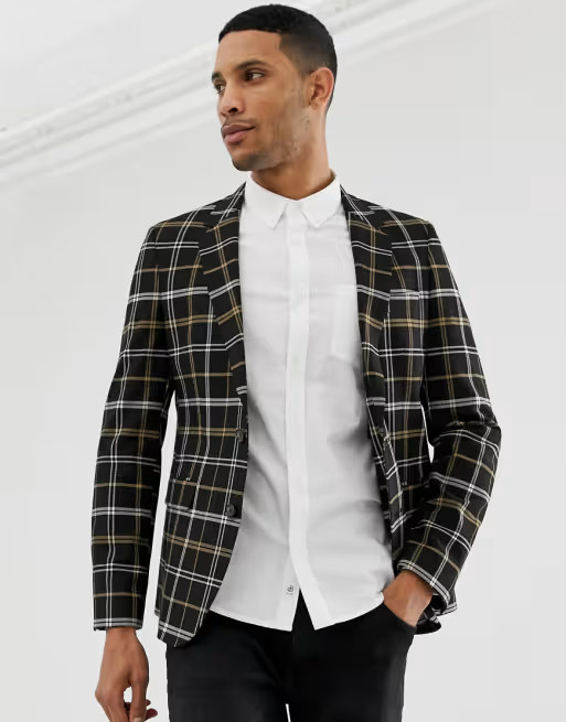 ASOS DESIGN slim blazer in brown check | ASOS US