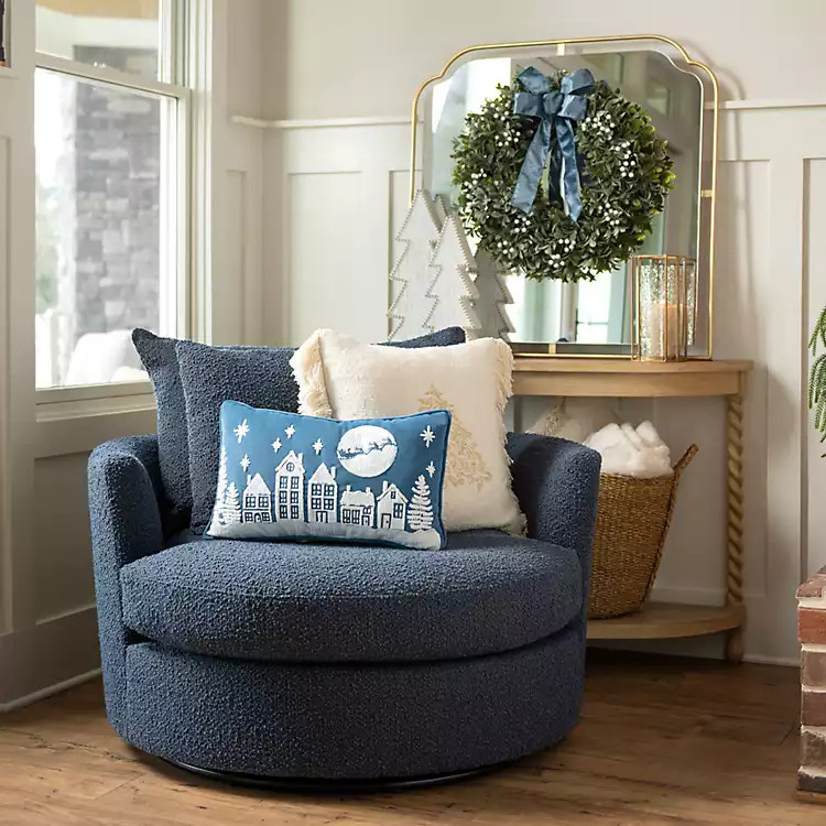 New! Round Navy Blue Boucle Swivel Accent Chair | Kirklands