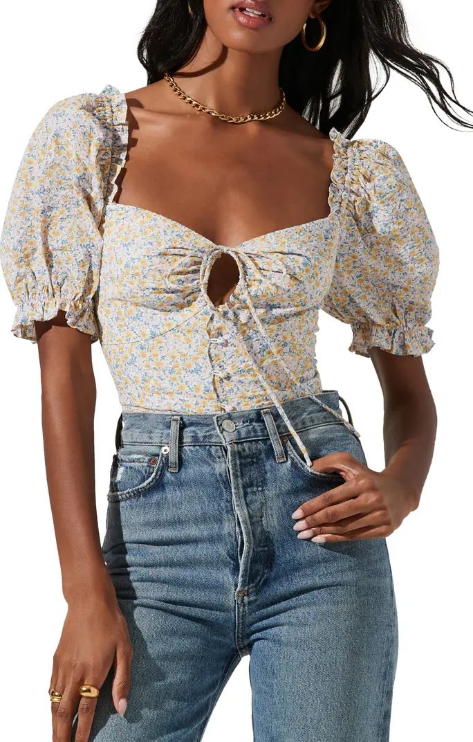 Floral Keyhole Puff Sleeve Top | Nordstrom Rack