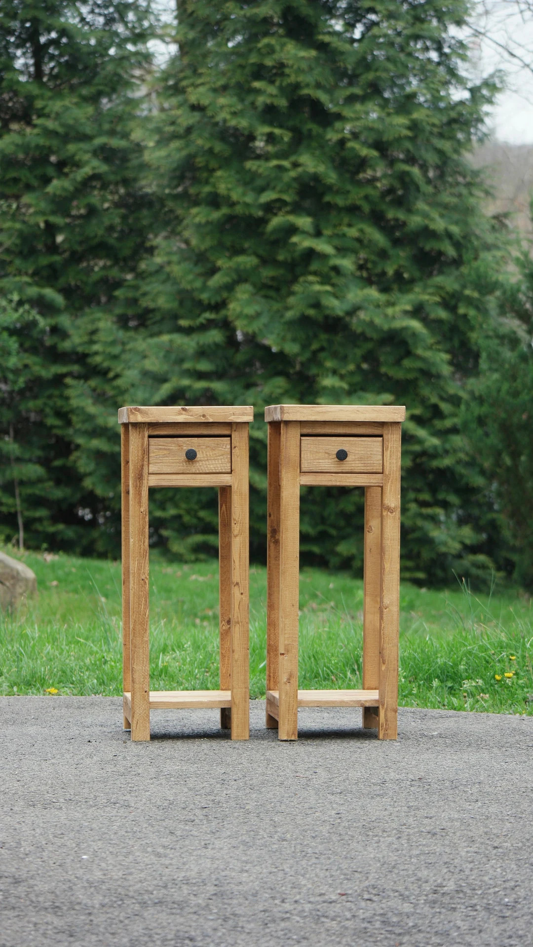 Solid Wood Narrow Table: Skinny Side Table with Drawer & Shelf | Etsy (US)