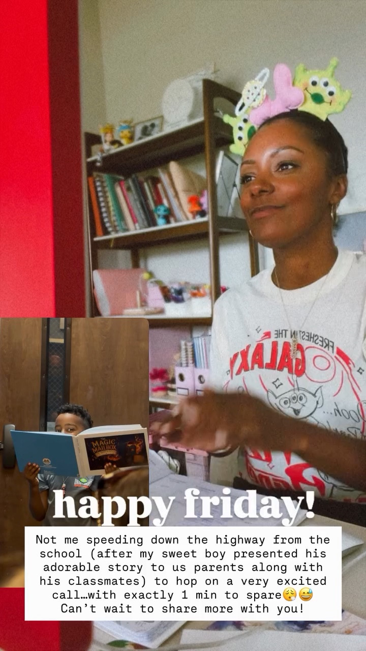 happy friday! Not me speeding down the highway from the school (after my sweet boy presented his adorable story to us parents along with his classmates) to hop on a very excited call…with exactly 1 min to spare😮‍💨😅 Can’t wait to share more with you!