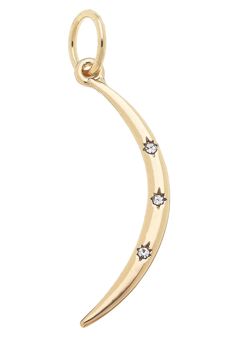 Rhinestone Crescent Moon Charm in Shiny Gold | CANVAS
