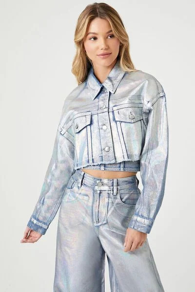 Iridescent Denim Trucker Jacket | Forever 21