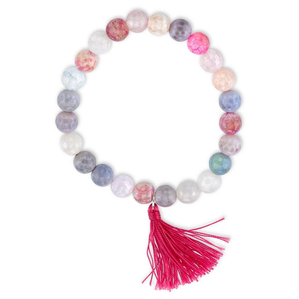 Fancy Jasper Agate Faceted Bead Bracelet - 8"" - Silver/Pink, Women's, Size: Small | Target