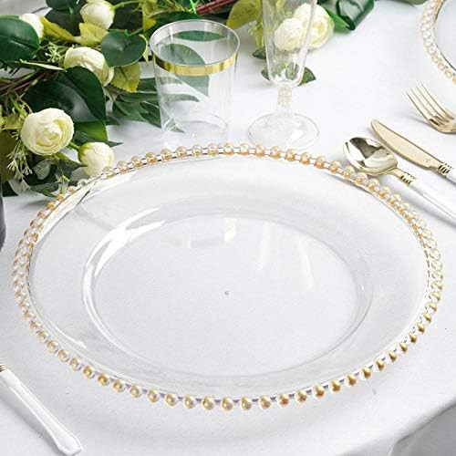 Efavormart 6 Pack 12” Gold Clear Acrylic Round Charger Plates With Beaded Rim Dinner Charger Plates | Amazon (US)